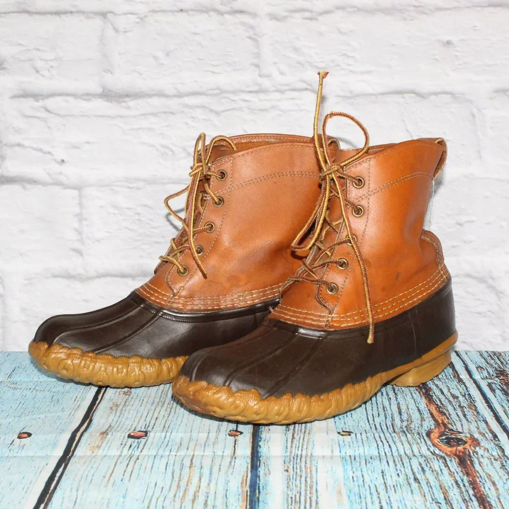 LL BEAN Brown Leather Unlined Waterproof Duck Boots Size 9 M - Picture 2 of 9